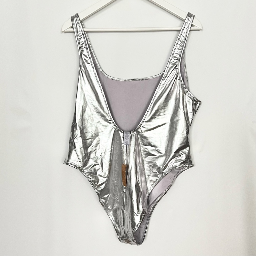 NWT SKIMS Nickel Metallic One Piece Swimsuit 3X Scoop Neck High Cut - Picture 7 of 11